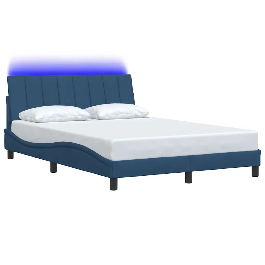 Letto matrimoniale | Letto per adulti | Giroletto senza Materasso Hanko Blu 140x190 cm in Tessuto - Image 3