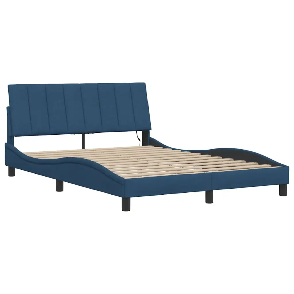 Letto matrimoniale | Letto per adulti | Giroletto senza Materasso Hanko Blu 140x190 cm in Tessuto - Image 5