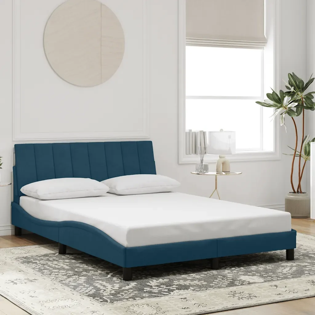 Letto matrimoniale | Letto per adulti | Giroletto senza Materasso Hanko Blu 140x190 cm in Velluto - Image 2