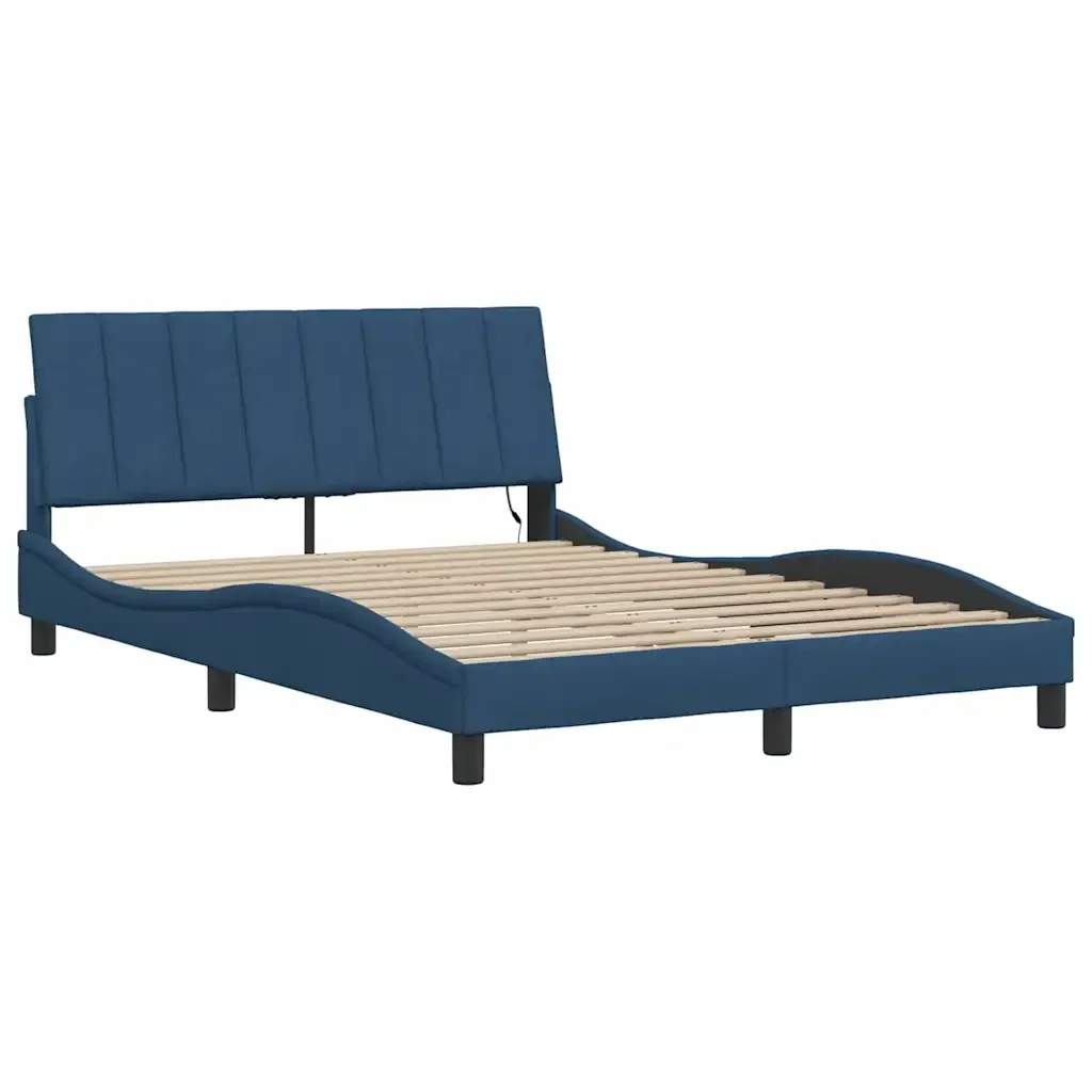 Letto matrimoniale | Letto per adulti | Giroletto senza Materasso Hanko Blu 140x200 cm in Tessuto - Image 5