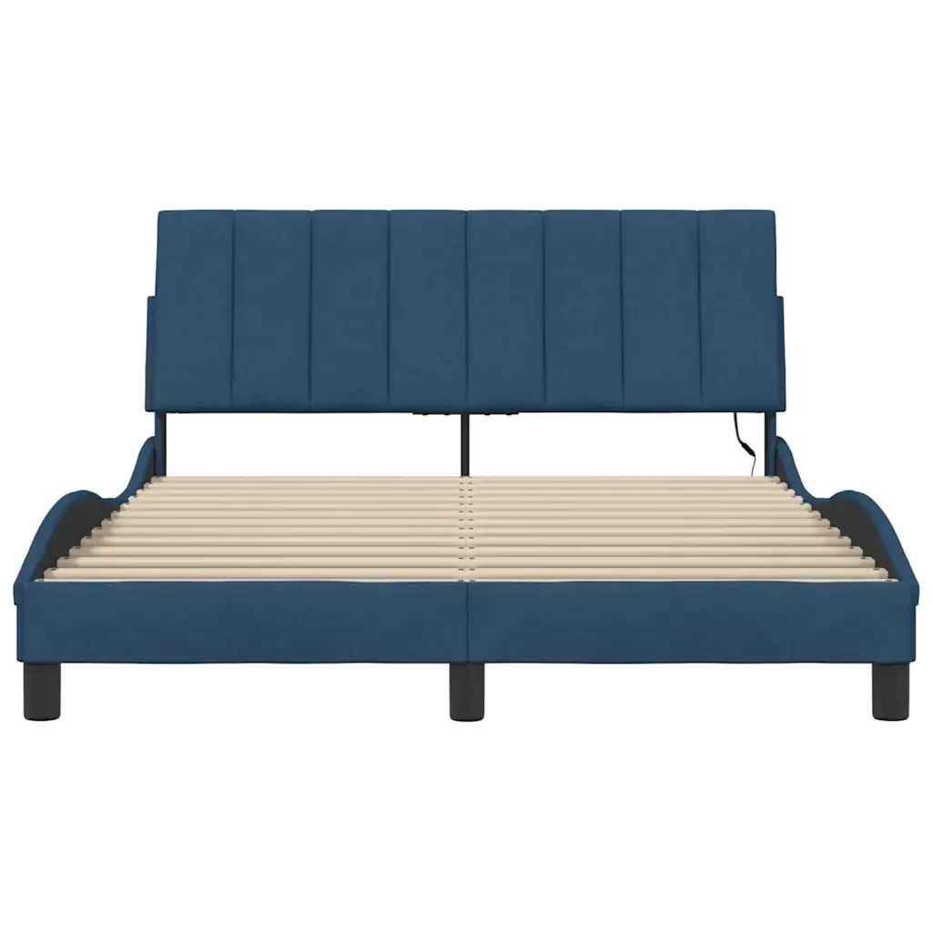 Letto matrimoniale | Letto per adulti | Giroletto senza Materasso Hanko Blu 140x200 cm in Tessuto - Image 6