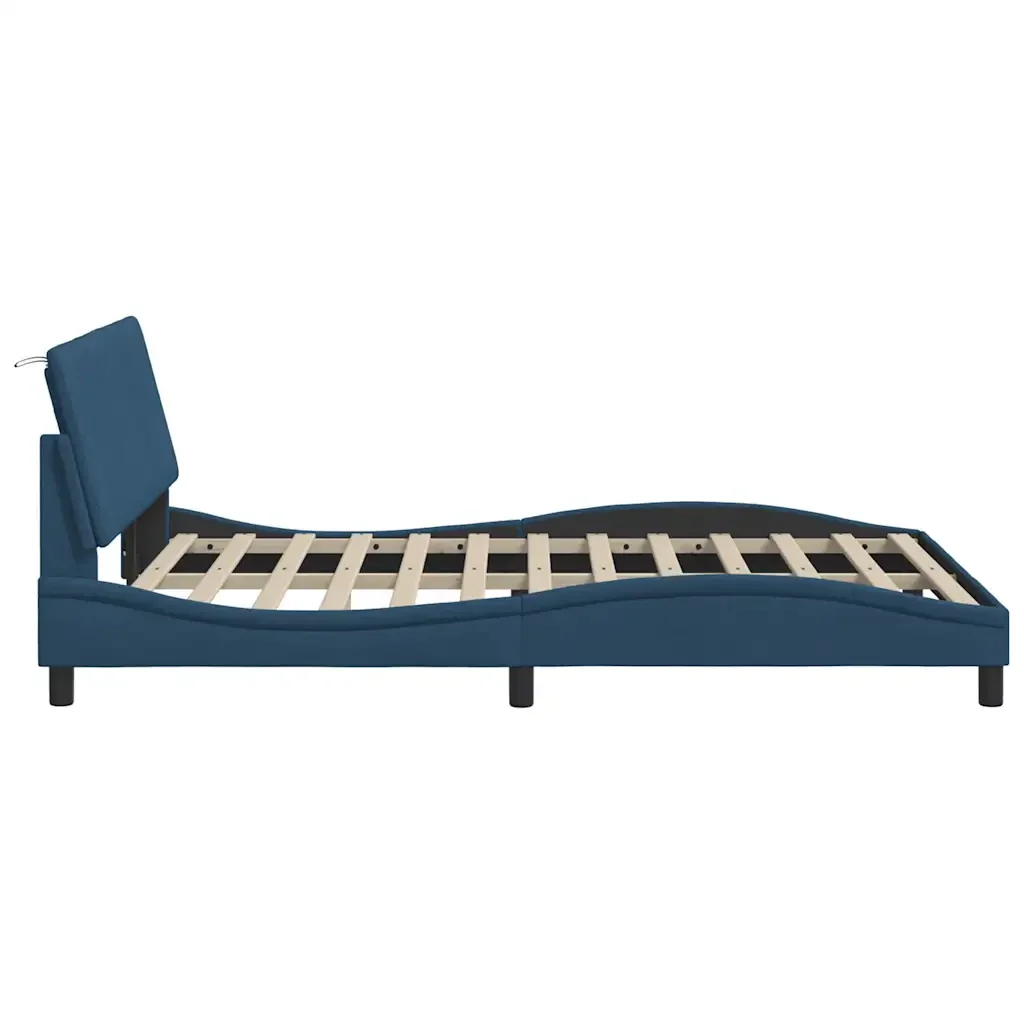 Letto matrimoniale | Letto per adulti | Giroletto senza Materasso Hanko Blu 140x200 cm in Tessuto - Image 9