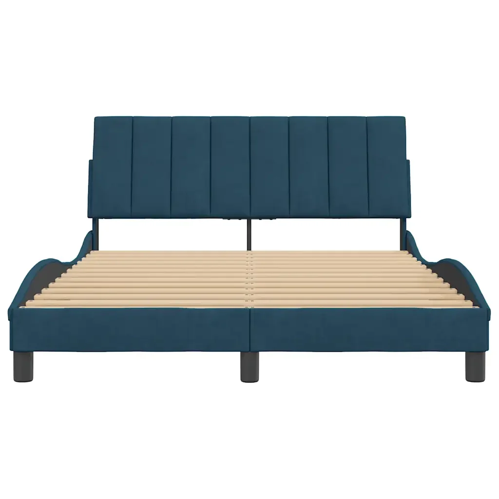 Letto matrimoniale | Letto per adulti | Giroletto senza Materasso Hanko Blu 140x200 cm in Velluto - Image 5
