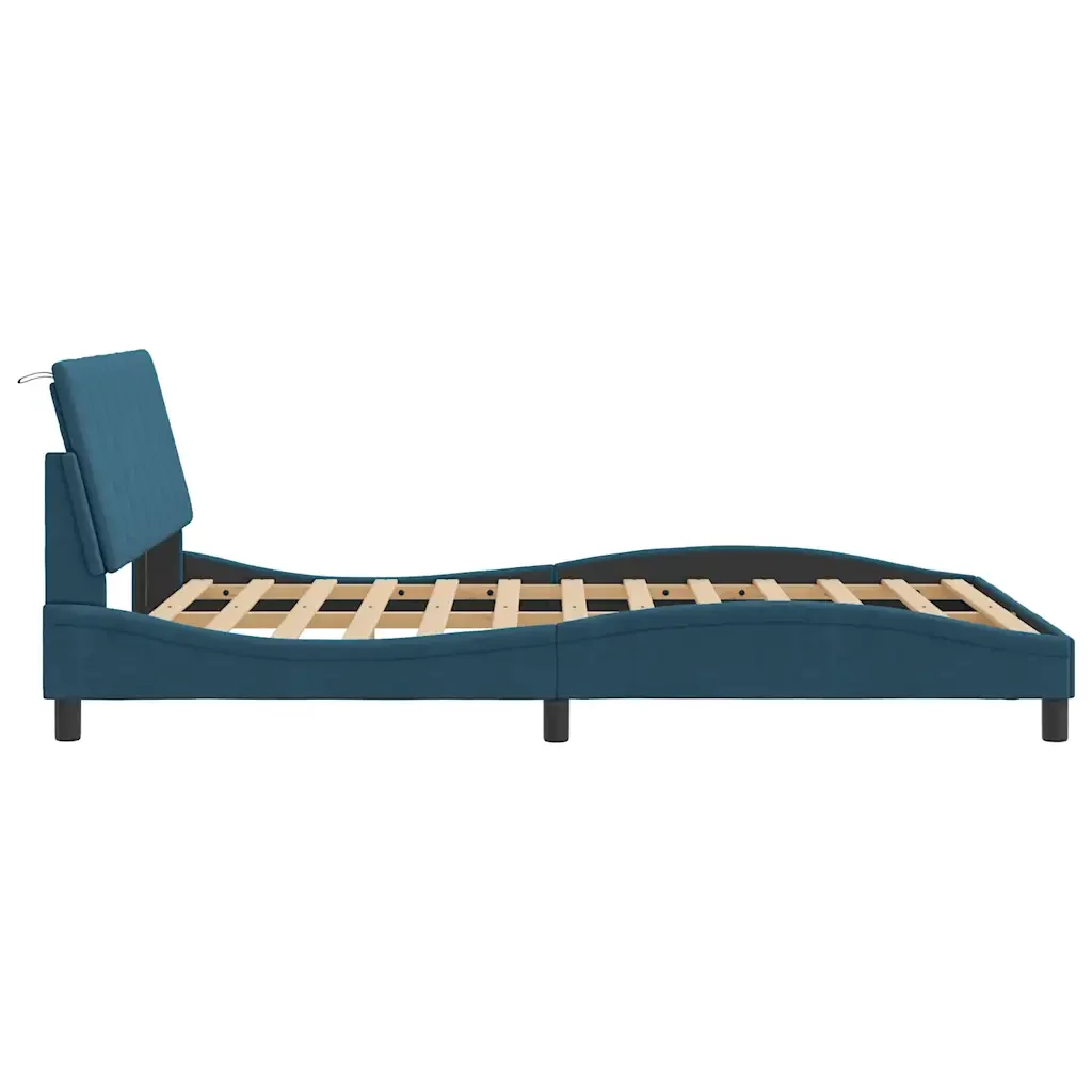 Letto matrimoniale | Letto per adulti | Giroletto senza Materasso Hanko Blu 140x200 cm in Velluto - Image 7