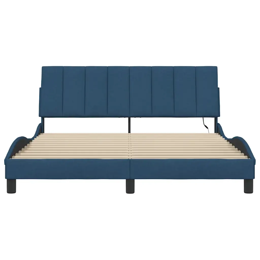 Letto matrimoniale | Letto per adulti | Giroletto senza Materasso Hanko Blu 160x200 cm in Tessuto - Image 6