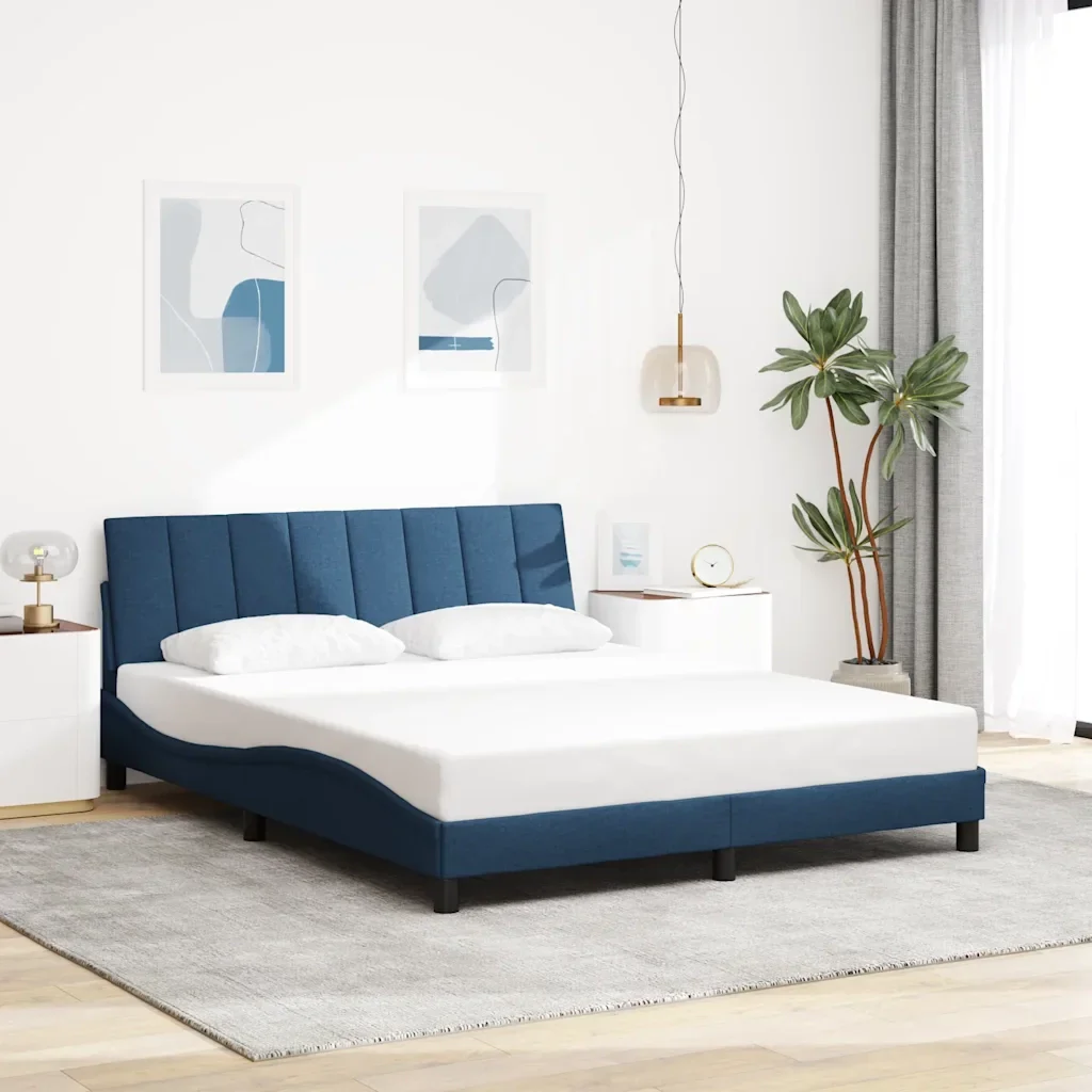 Letto matrimoniale | Letto per adulti | Giroletto senza Materasso Hanko Blu 160x200 cm in Tessuto - Image 2