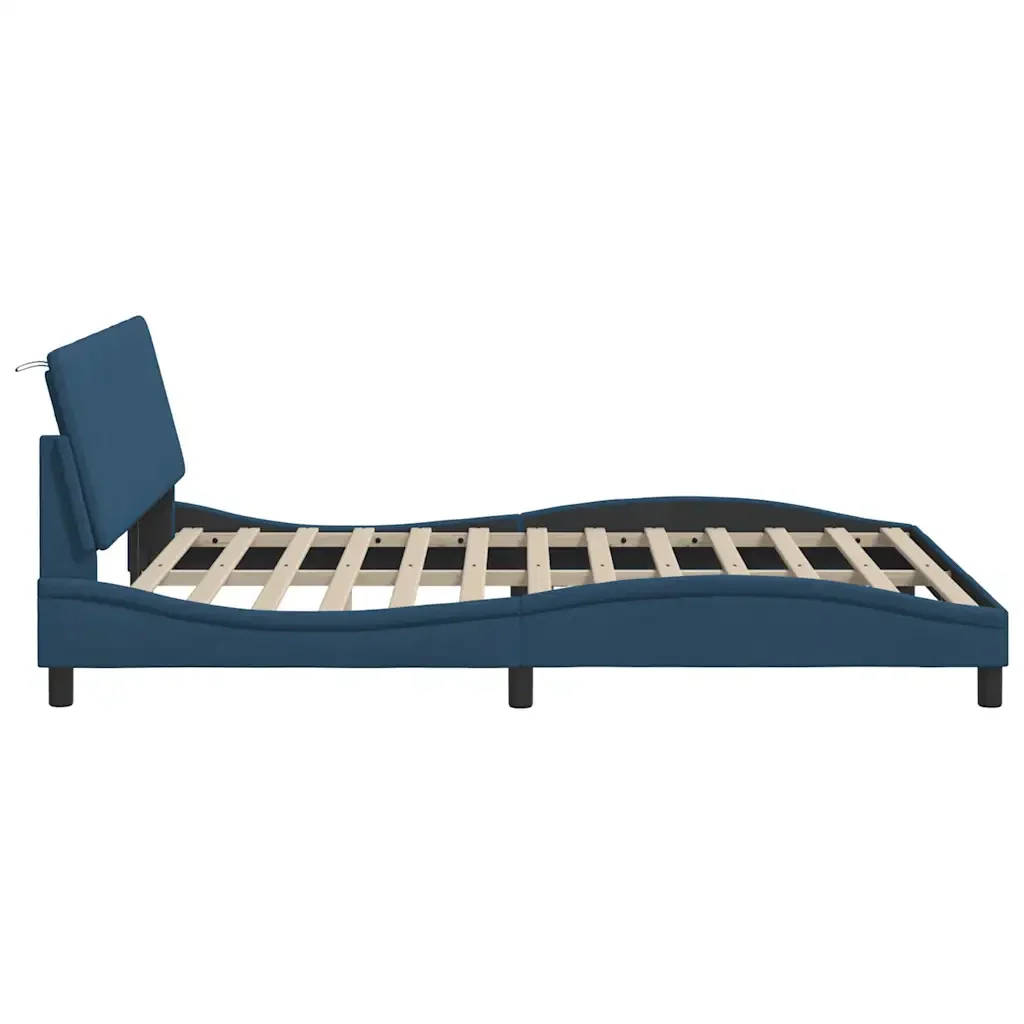 Letto matrimoniale | Letto per adulti | Giroletto senza Materasso Hanko Blu 160x200 cm in Tessuto - Image 8