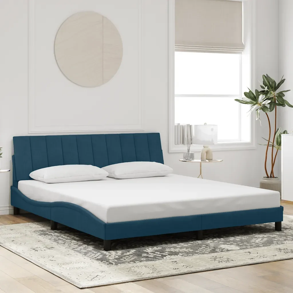 Letto matrimoniale | Letto per adulti | Giroletto senza Materasso Hanko Blu 180x200 cm in Velluto - Image 2