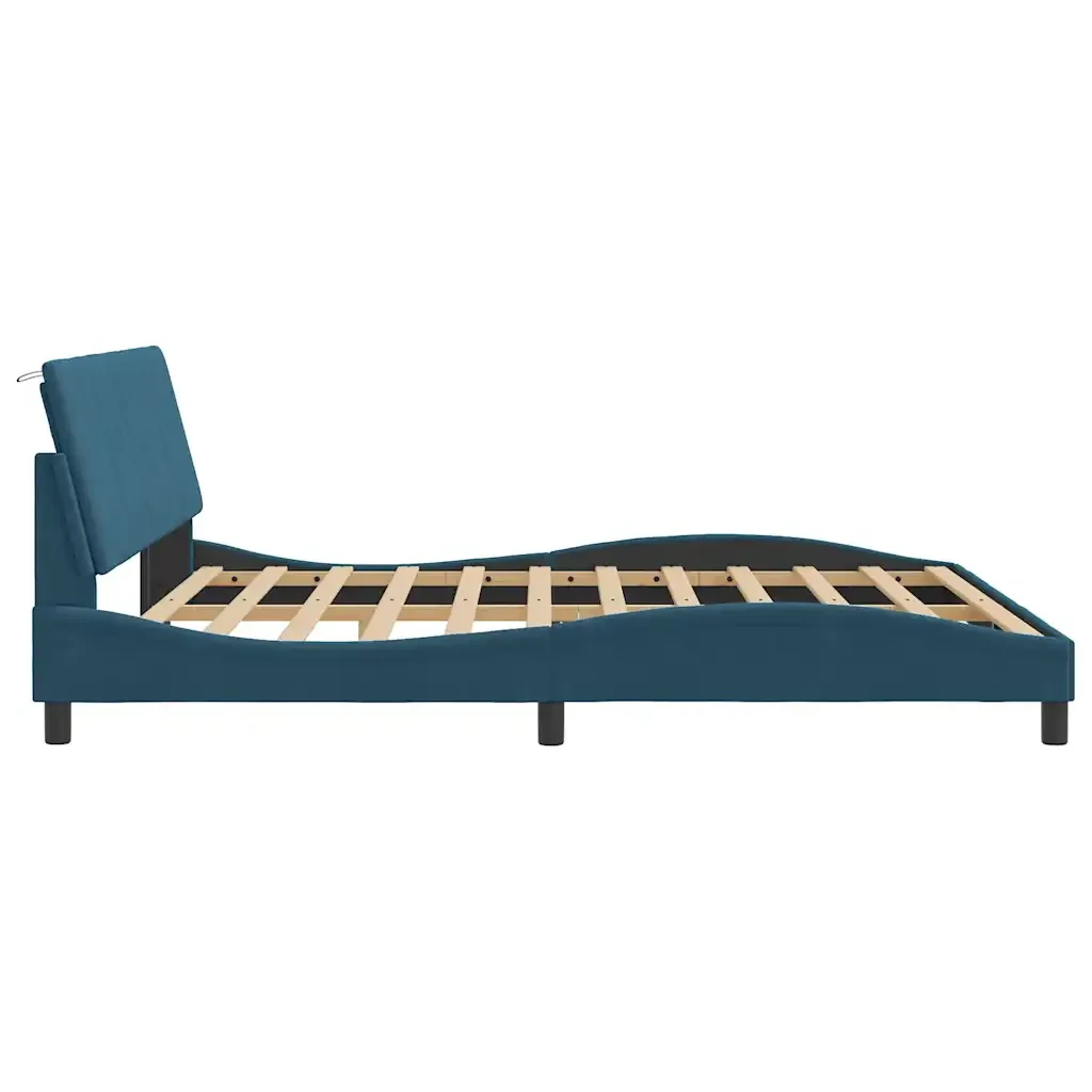 Letto matrimoniale | Letto per adulti | Giroletto senza Materasso Hanko Blu 180x200 cm in Velluto - Image 7