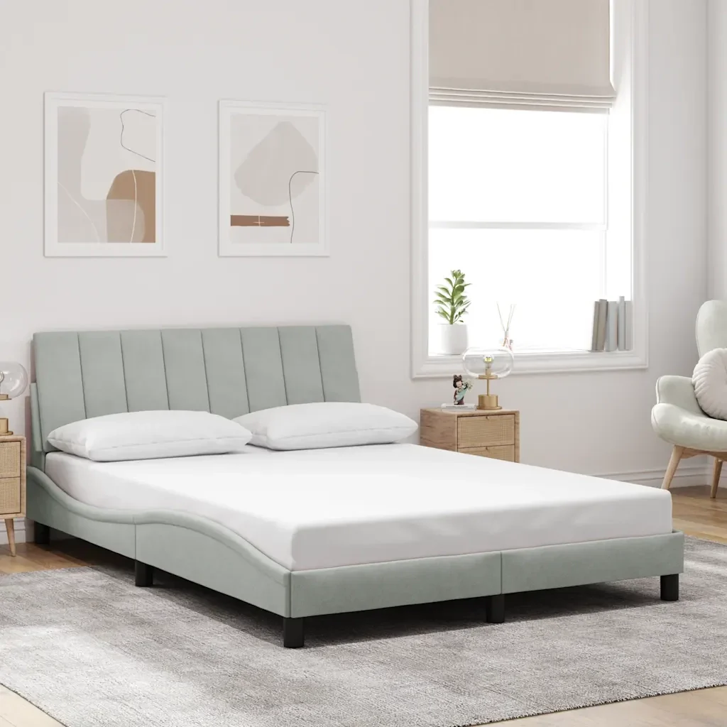 Letto matrimoniale | Letto per adulti | Giroletto senza Materasso Hanko Grigio Chiaro 120x200 cm Velluto - Image 2