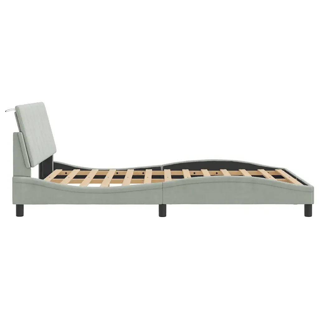 Letto matrimoniale | Letto per adulti | Giroletto senza Materasso Hanko Grigio Chiaro 140x190 cm Velluto - Image 6