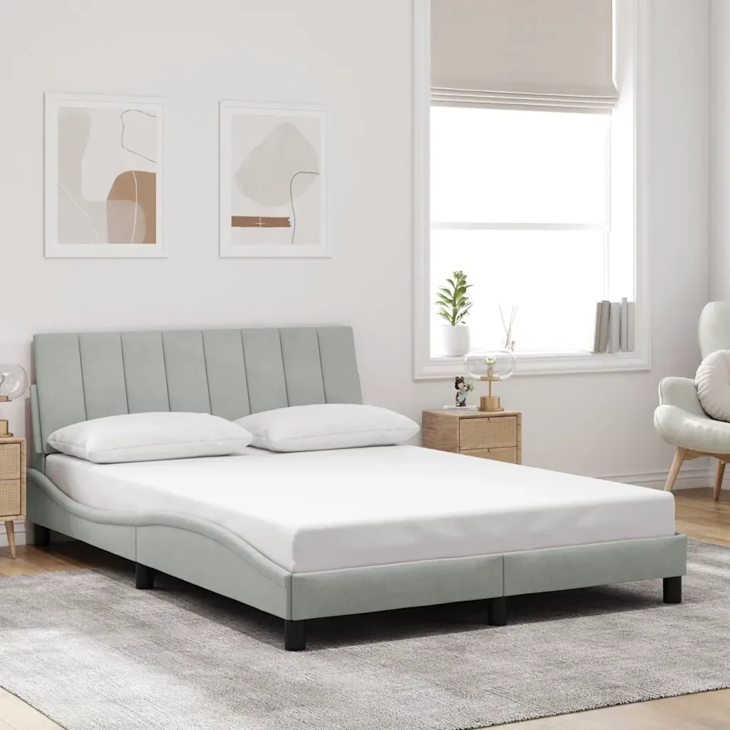 Letto matrimoniale | Letto per adulti | Giroletto senza Materasso Hanko Grigio Chiaro 140x200 cm Velluto - Image 2