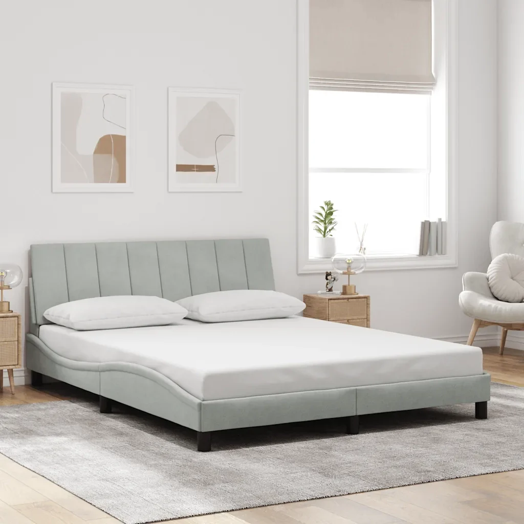 Letto matrimoniale | Letto per adulti | Giroletto senza Materasso Hanko Grigio Chiaro 160x200 cm Velluto - Image 2