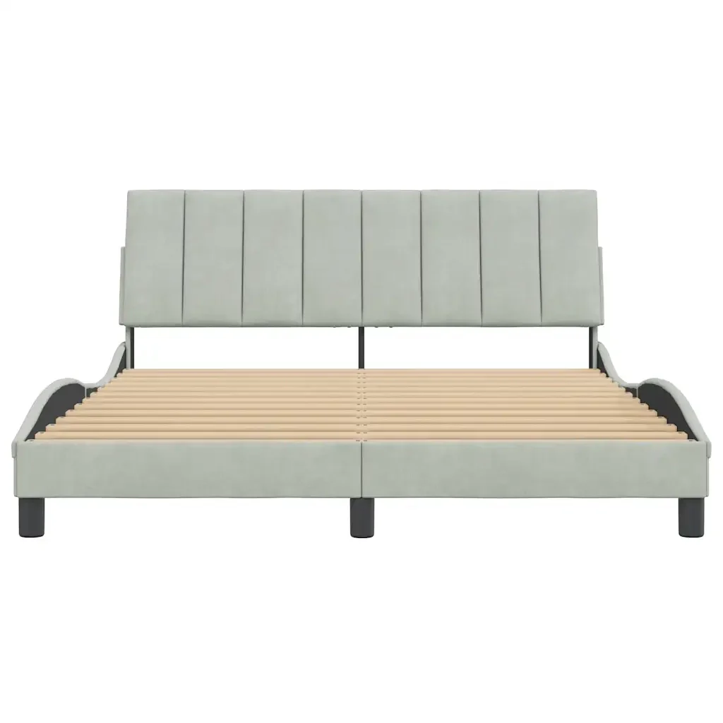 Letto matrimoniale | Letto per adulti | Giroletto senza Materasso Hanko Grigio Chiaro 160x200 cm Velluto - Image 5