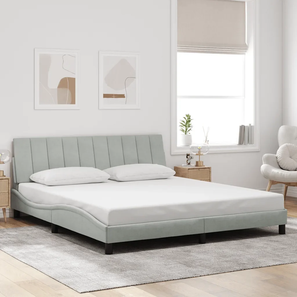Letto matrimoniale | Letto per adulti | Giroletto senza Materasso Hanko Grigio Chiaro 180x200 cm Velluto - Image 2