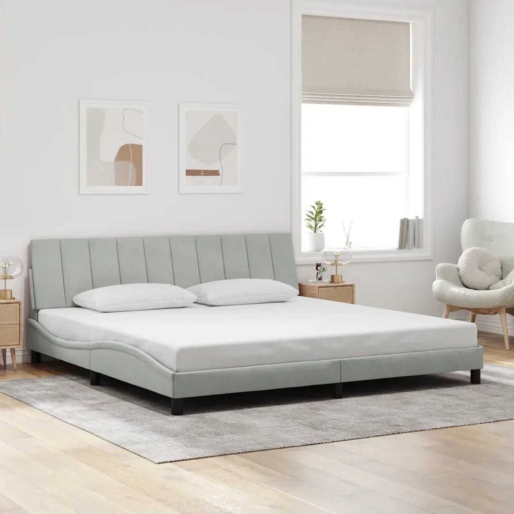 Letto matrimoniale | Letto per adulti | Giroletto senza Materasso Hanko Grigio Chiaro 200x200 cm Velluto - Image 2