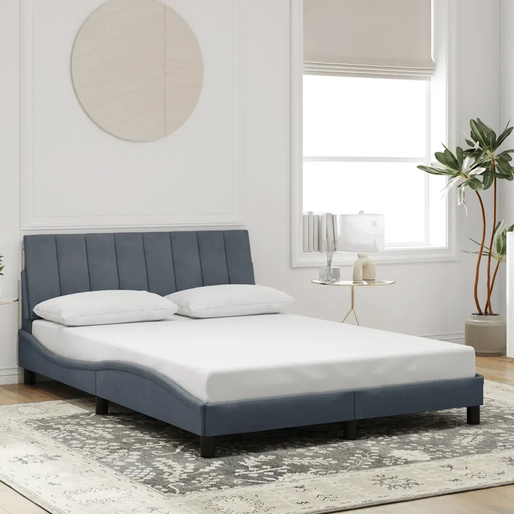 Letto matrimoniale | Letto per adulti | Giroletto senza Materasso Hanko Grigio Scuro 140x190 cm Velluto - Image 2