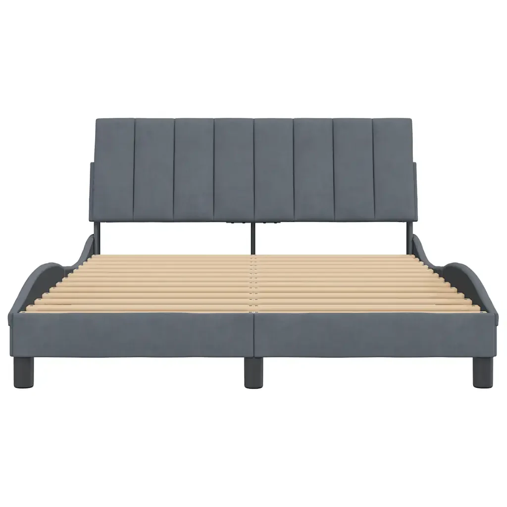 Letto matrimoniale | Letto per adulti | Giroletto senza Materasso Hanko Grigio Scuro 140x190 cm Velluto - Image 5