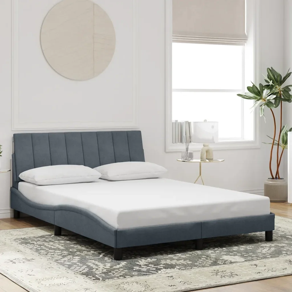 Letto matrimoniale | Letto per adulti | Giroletto senza Materasso Hanko Grigio Scuro 140x200 cm Velluto - Image 2