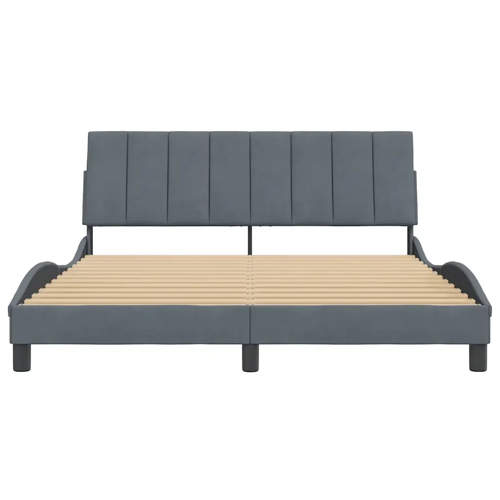 Letto matrimoniale | Letto per adulti | Giroletto senza Materasso Hanko Grigio Scuro 160x200 cm Velluto - Image 5