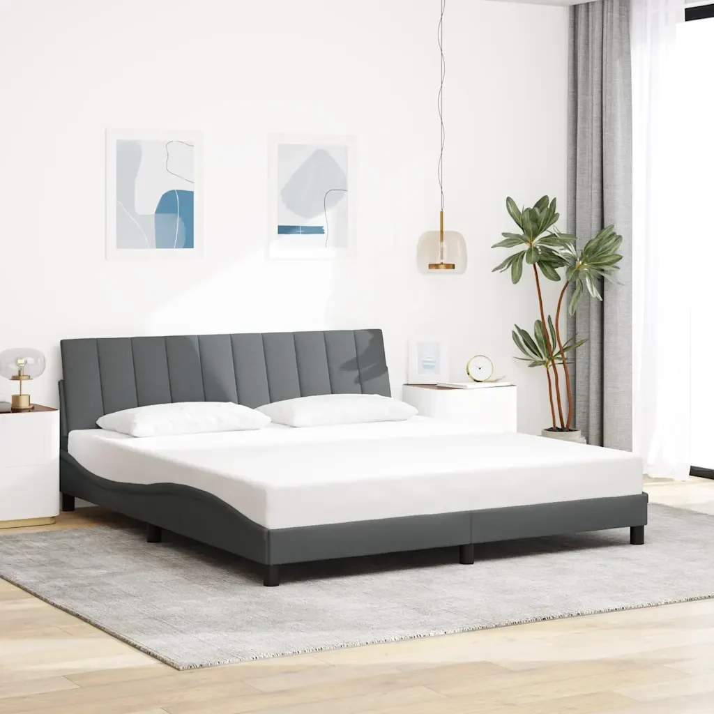 Letto matrimoniale | Letto per adulti | Giroletto senza Materasso Hanko Grigio Scuro 180x200 cm Tessuto - Image 2