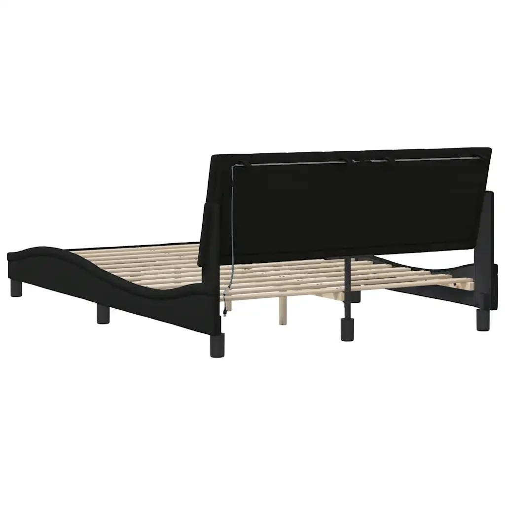 Letto matrimoniale | Letto per adulti | Giroletto senza Materasso Hanko Nero 140x190 cm in Tessuto - Image 10