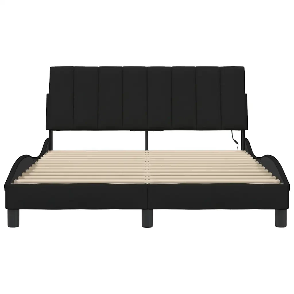 Letto matrimoniale | Letto per adulti | Giroletto senza Materasso Hanko Nero 140x190 cm in Tessuto - Image 6