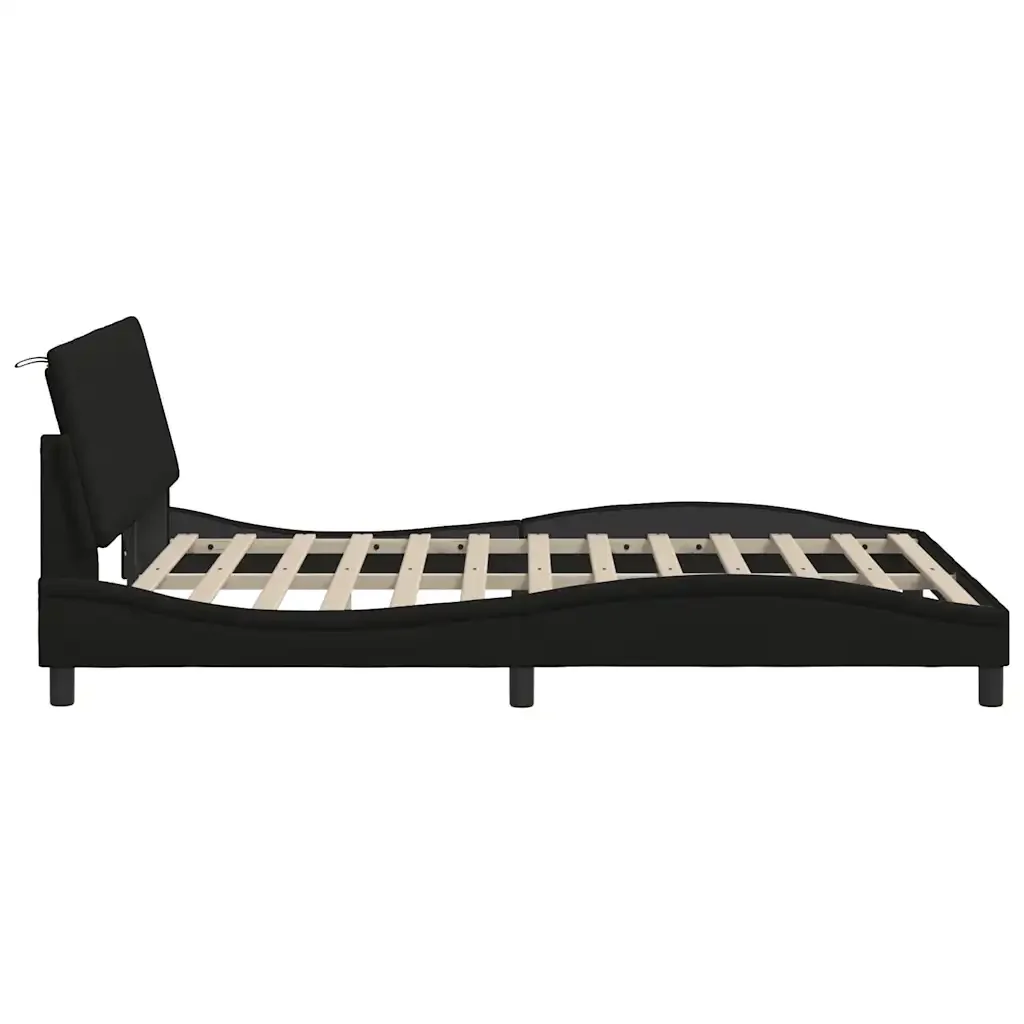 Letto matrimoniale | Letto per adulti | Giroletto senza Materasso Hanko Nero 140x190 cm in Tessuto - Image 9