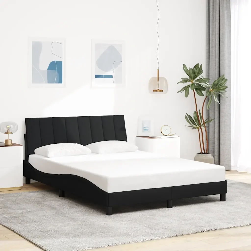 Letto matrimoniale | Letto per adulti | Giroletto senza Materasso Hanko Nero 140x190 cm in Tessuto - Image 2