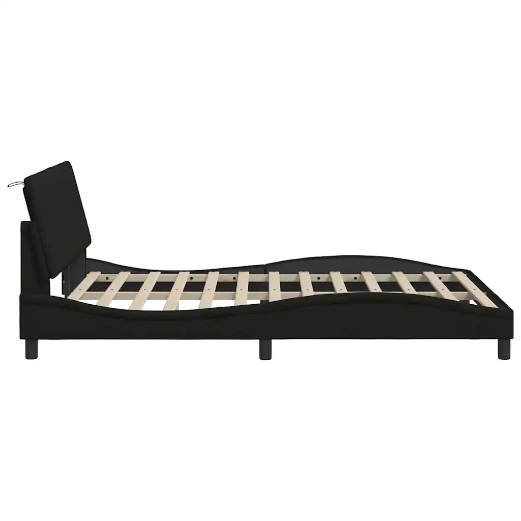 Letto matrimoniale | Letto per adulti | Giroletto senza Materasso Hanko Nero 140x190 cm in Tessuto - Image 8
