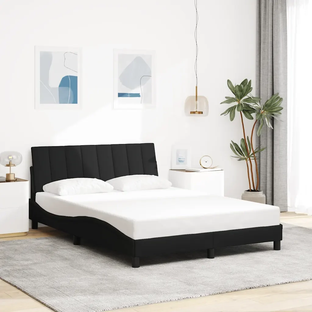 Letto matrimoniale | Letto per adulti | Giroletto senza Materasso Hanko Nero 140x200 cm in Tessuto - Image 2