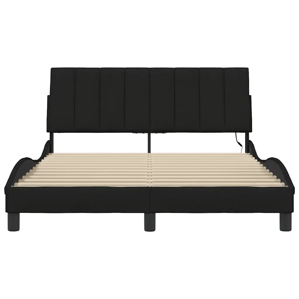 Letto matrimoniale | Letto per adulti | Giroletto senza Materasso Hanko Nero 140x200 cm in Tessuto - Image 6