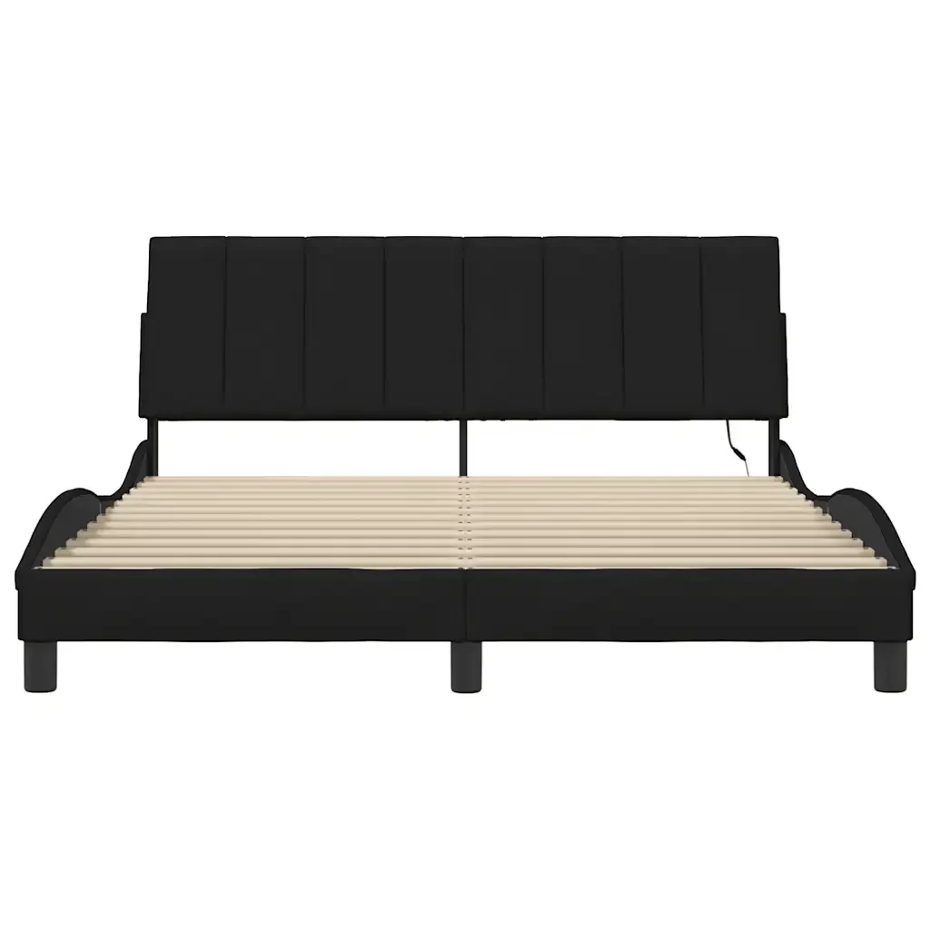 Letto matrimoniale | Letto per adulti | Giroletto senza Materasso Hanko Nero 160x200 cm in Tessuto - Image 6