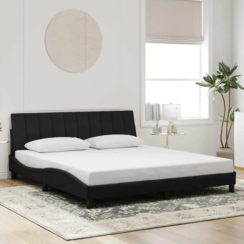 Letto matrimoniale | Letto per adulti | Giroletto senza Materasso Hanko Nero 180x200 cm in Velluto - Image 2