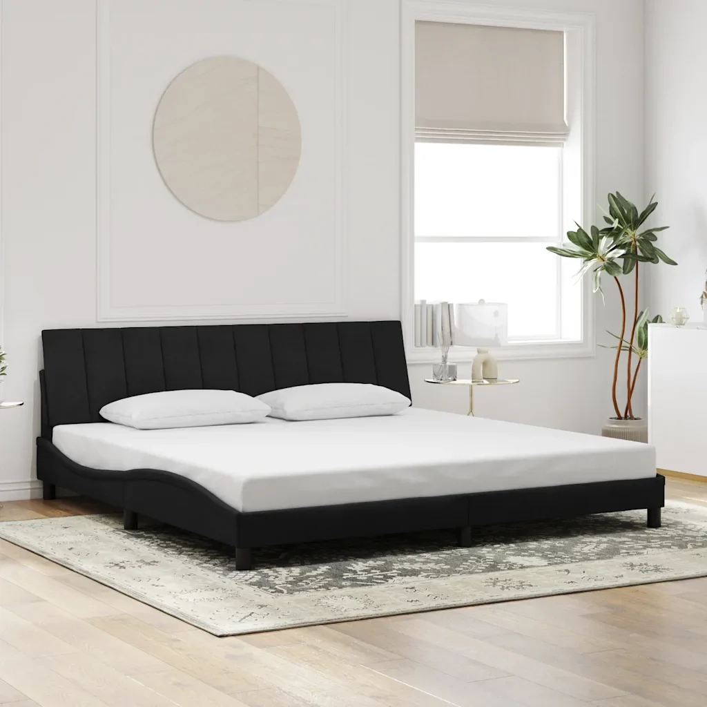 Letto matrimoniale | Letto per adulti | Giroletto senza Materasso Hanko Nero 200x200 cm in Velluto - Image 2