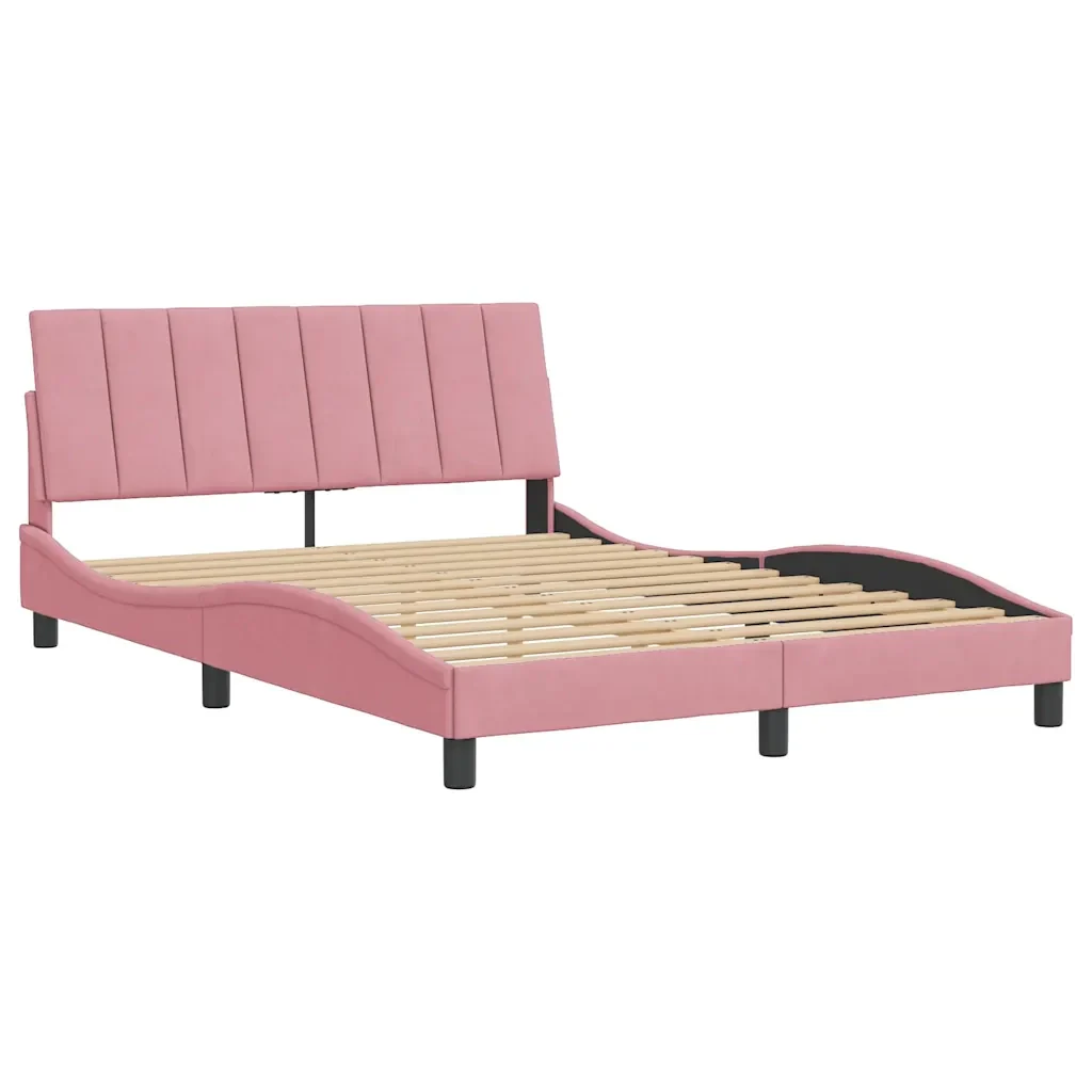 Letto matrimoniale | Letto per adulti | Giroletto senza Materasso Hanko Rosa 120x200 cm in Velluto - Image 3