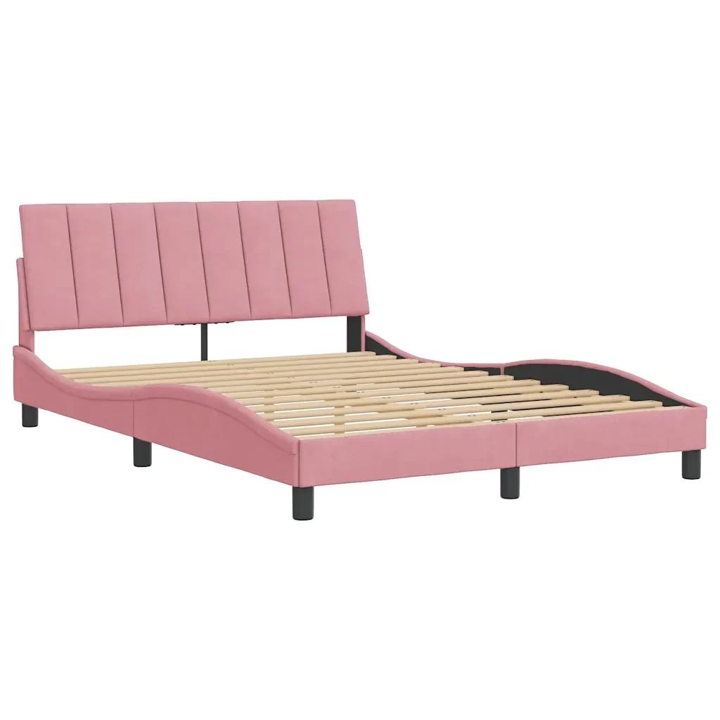 Letto matrimoniale | Letto per adulti | Giroletto senza Materasso Hanko Rosa 140x190 cm in Velluto - Image 4