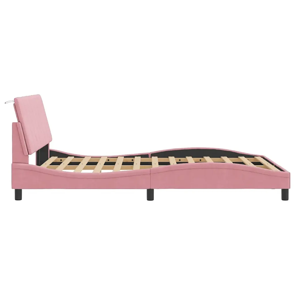 Letto matrimoniale | Letto per adulti | Giroletto senza Materasso Hanko Rosa 140x190 cm in Velluto - Image 6