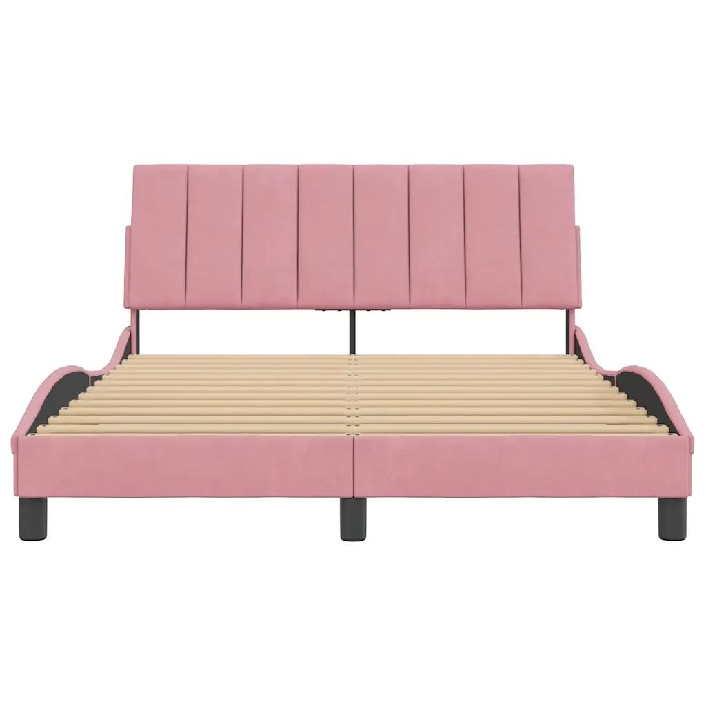 Letto matrimoniale | Letto per adulti | Giroletto senza Materasso Hanko Rosa 140x200 cm in Velluto - Image 5