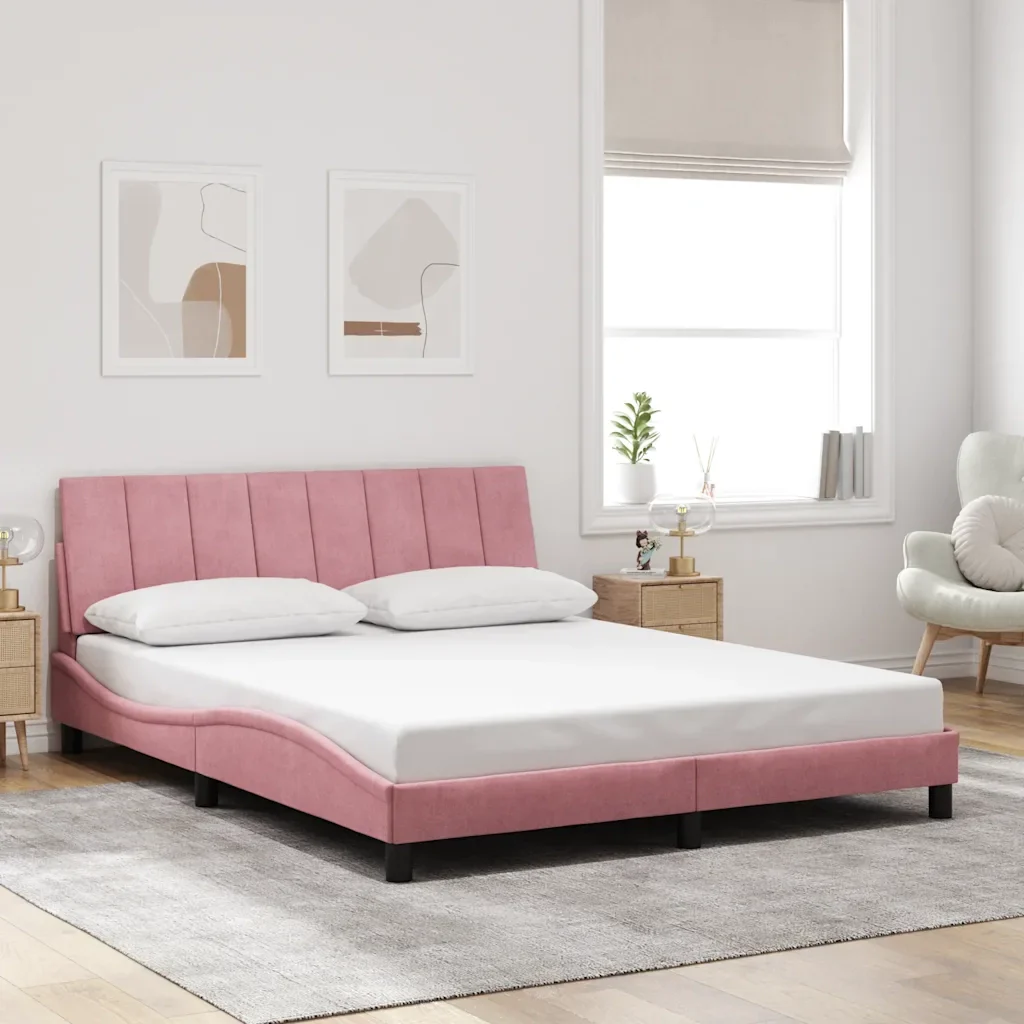 Letto matrimoniale | Letto per adulti | Giroletto senza Materasso Hanko Rosa 160x200 cm in Velluto - Image 2