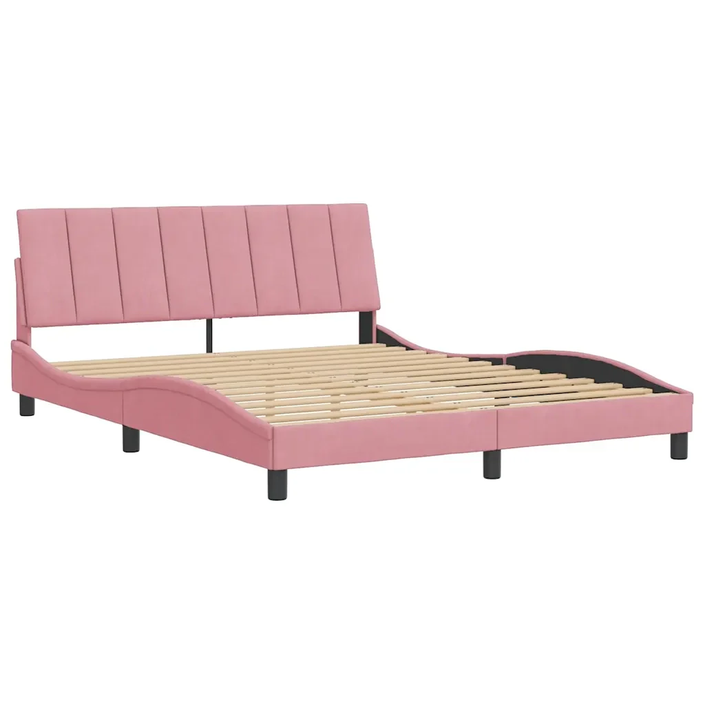 Letto matrimoniale | Letto per adulti | Giroletto senza Materasso Hanko Rosa 160x200 cm in Velluto - Image 3