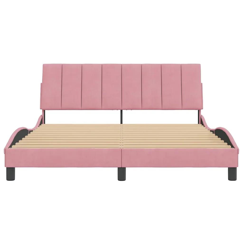 Letto matrimoniale | Letto per adulti | Giroletto senza Materasso Hanko Rosa 160x200 cm in Velluto - Image 5