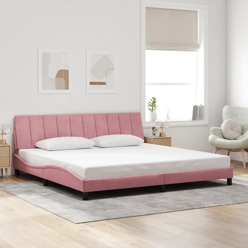 Letto matrimoniale | Letto per adulti | Giroletto senza Materasso Hanko Rosa 200x200 cm in Velluto - Image 2