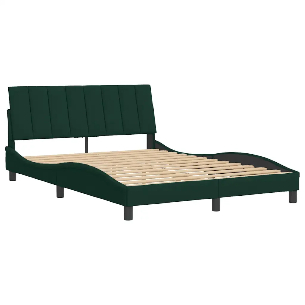 Letto matrimoniale | Letto per adulti | Giroletto senza Materasso Hanko Verde Scuro 140x190 cm in Velluto - Image 3