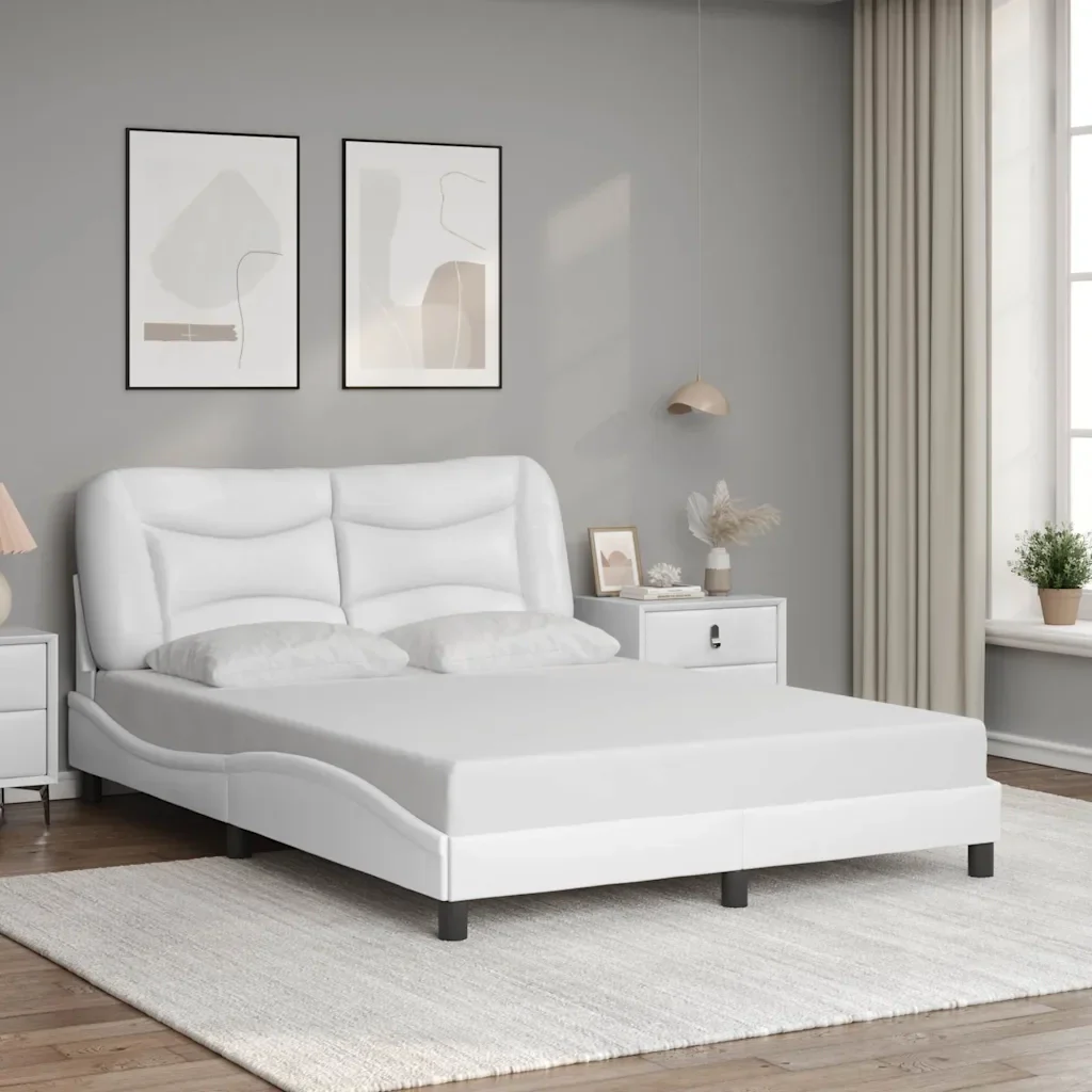 Letto matrimoniale | Letto per adulti | Giroletto senza Materasso Hvar Bianco 140x200 cm in Similpelle - Image 2