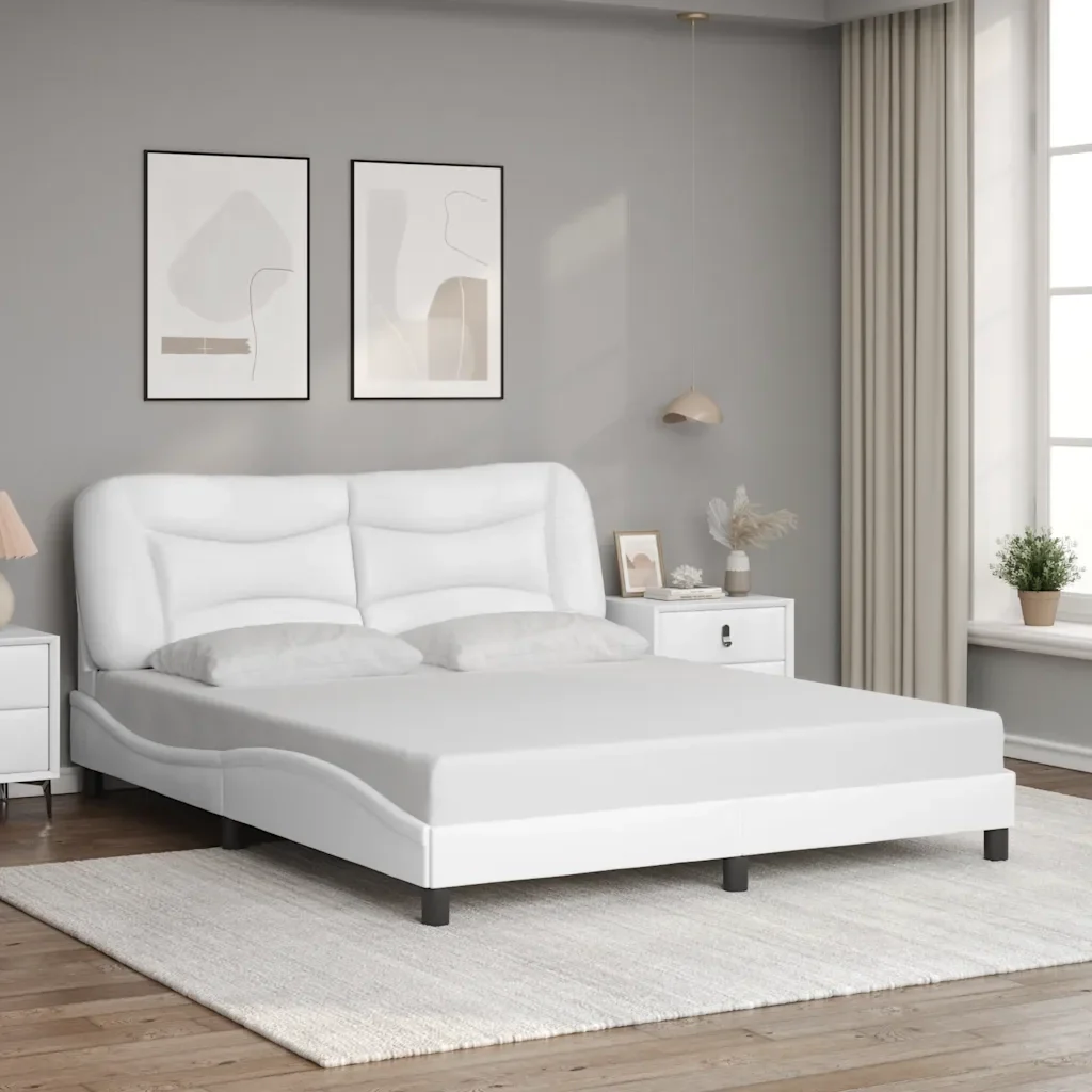 Letto matrimoniale | Letto per adulti | Giroletto senza Materasso Hvar Bianco 160x200 cm in Similpelle - Image 2