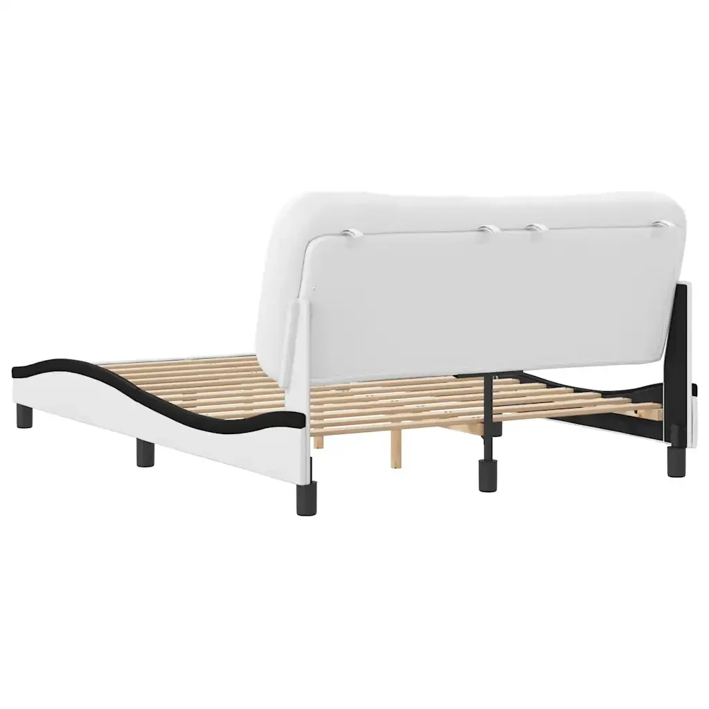 Letto matrimoniale | Letto per adulti | Giroletto senza Materasso Hvar Bianco e Nero 140x190 cm in Similpelle - Image 6