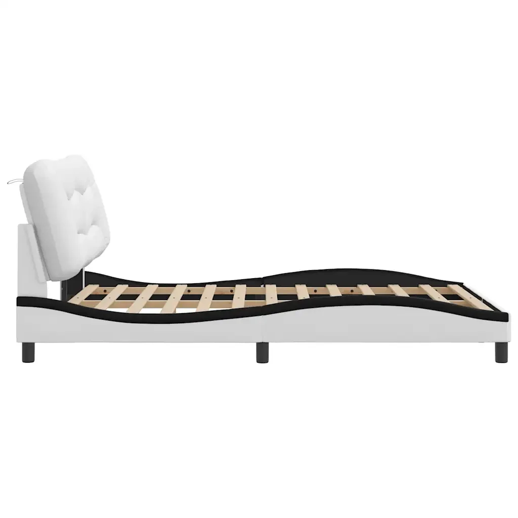Letto matrimoniale | Letto per adulti | Giroletto senza Materasso Hvar Bianco e Nero 140x190 cm in Similpelle - Image 7
