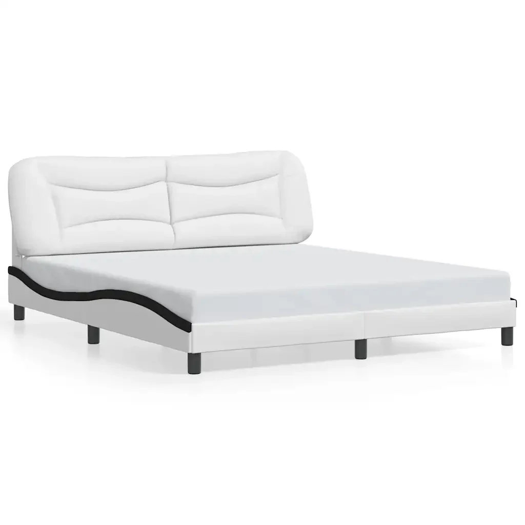 Letto matrimoniale | Letto per adulti | Giroletto senza Materasso Hvar Bianco e Nero 180x200 cm in Similpelle