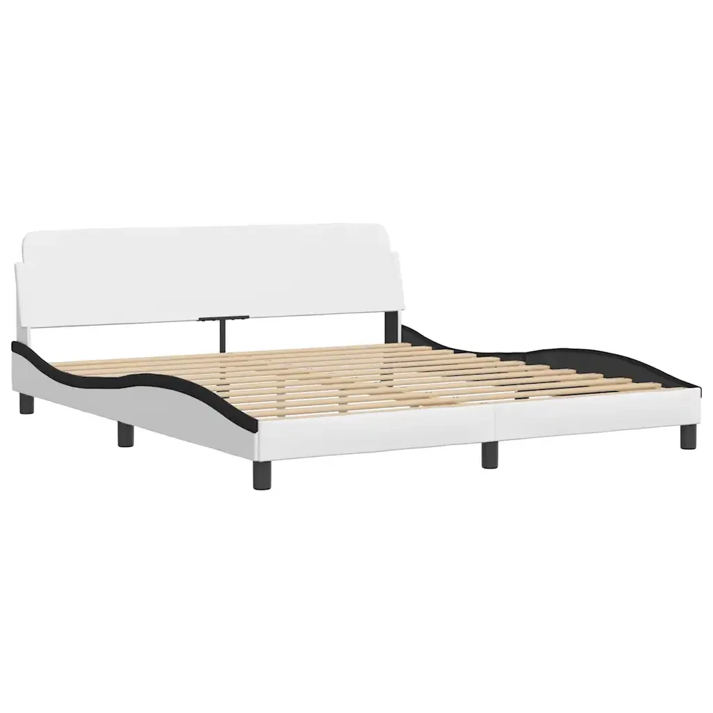 Letto matrimoniale | Letto per adulti | Giroletto senza Materasso Hvar Bianco e Nero 180x200 cm in Similpelle - Image 5